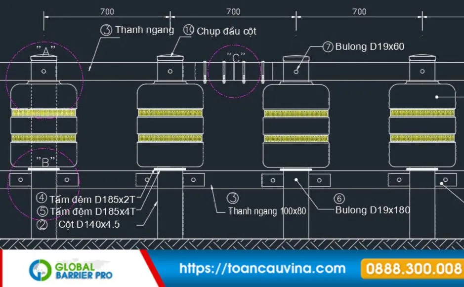 Hộ lan bánh xoay chống lật xe 8 Thiết kế chi tiết Hộ lan bánh xoay