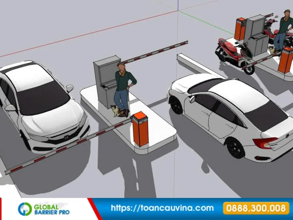 Lắp đặt barie tại Nghệ An: Giải pháp kiểm soát xe ra vào phù hợp từng công trình 11 Lắp đặt barie tại Nghệ An - minh họa hệ thống barie tổng thể phù hợp khu công nghiệp, cơ quan và cổng doanh nghiệp