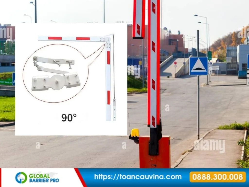 Cấu tạo barrier gập chi tiết từ A-Z: motor, lò xo, khớp gập và bo mạch 14 Cấu tạo barrier gập chi tiết từ A-Z: motor, lò xo, khớp gập và bo mạch - trụ barrier gập với cơ cấu bản lề 90 độ