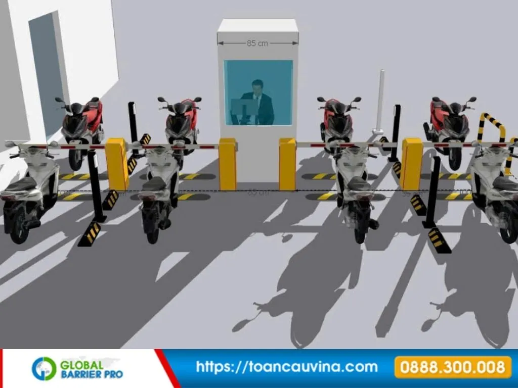 Lắp đặt barie tại Kiên Giang: Giải pháp kiểm soát xe ra vào phù hợp từng công trình 15 Lắp đặt barie tại Kiên Giang - khu gửi xe máy có barie và cabin phù hợp khu du lịch, bãi xe, khu dân cư và công trình dịch vụ