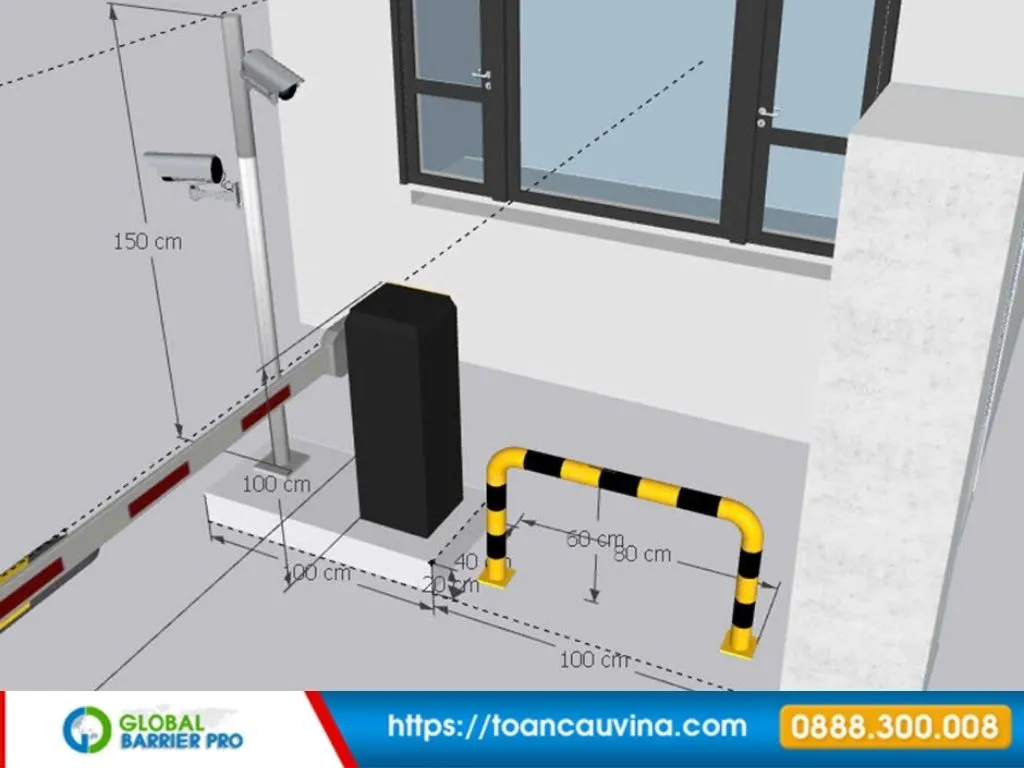 Lắp đặt barie tại Khánh Hòa: Giải pháp kiểm soát xe ra vào phù hợp từng công trình 14 Lắp đặt barie tại Khánh Hòa - bản vẽ kích thước barie và vị trí bảo vệ phù hợp resort, khách sạn, bãi xe du lịch và công trình dịch vụ
