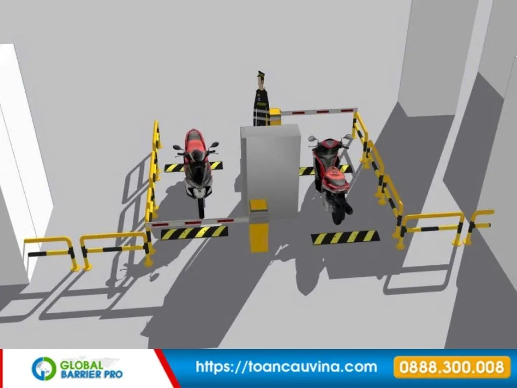 Lắp đặt barie tại Kiên Giang: Giải pháp kiểm soát xe ra vào phù hợp từng công trình 31 Lắp đặt barie tại Kiên Giang - phối cảnh barie cho làn xe máy phù hợp khu du lịch, bãi xe, khu dân cư và công trình dịch vụ