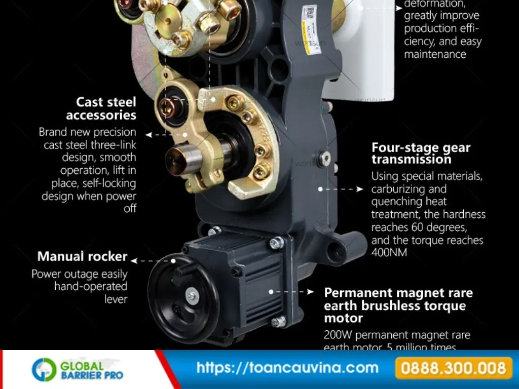 Báo giá barie cần gập cho tầng hầm 9 Bộ lò xo cân bằng và mô tơ bên trong thân barie minh họa cho bài viết barie cần gập cho tầng hầm