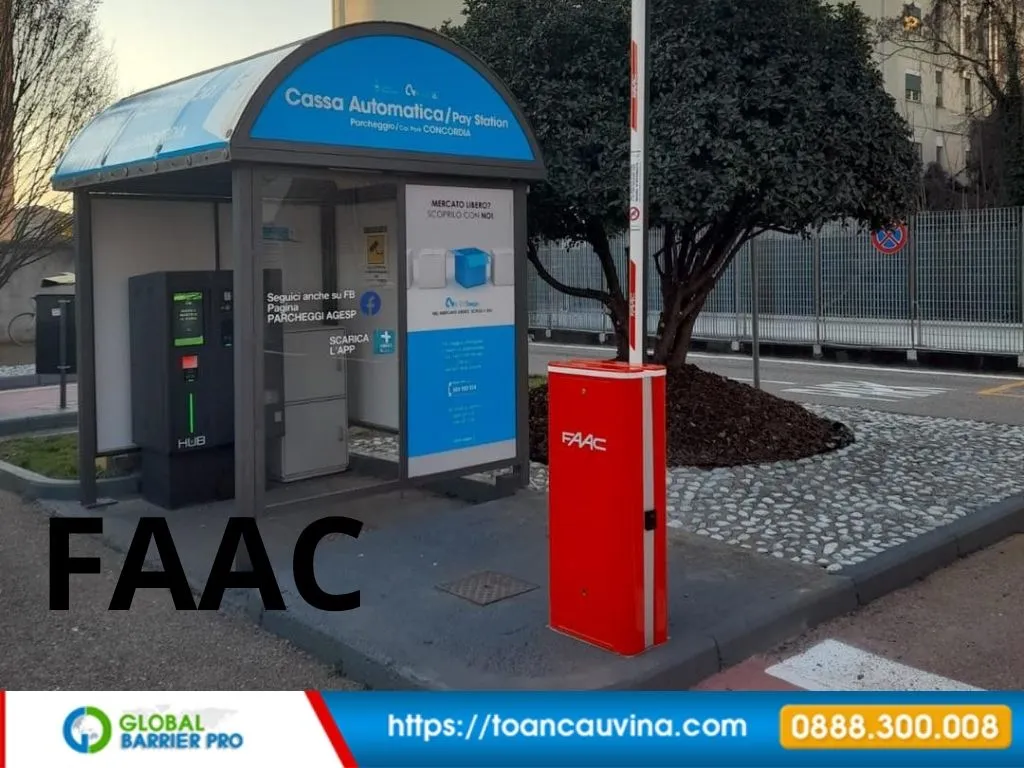 Báo giá barie FAAC Italia cao cấp 9 Barie faac đặt cạnh trạm thu phí tự động minh họa cho bài viết barie FAAC Italia cao cấp