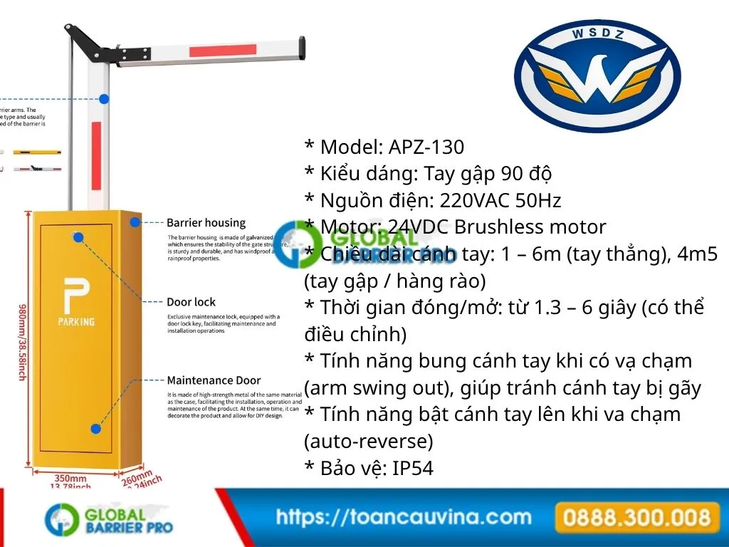 Barrier Tự Động Wonsun APZ-130 Tay Gập cho tầng hầm 3 Barrier Tự Động Wonsun APZ-130 Tay Gập hình sản phẩm dùng cho bài viết SEO