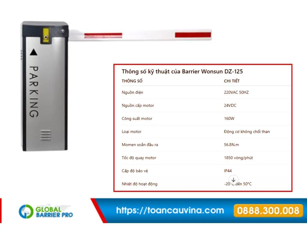 Barie tự động Wonsun DZ-125 giá bao nhiêu? Thông số mới nhất