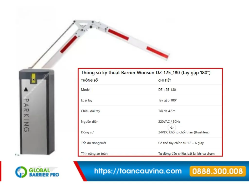 Barrier tay gập Wonsun DZ-125_180 cho lối xuống hầm trần thấp