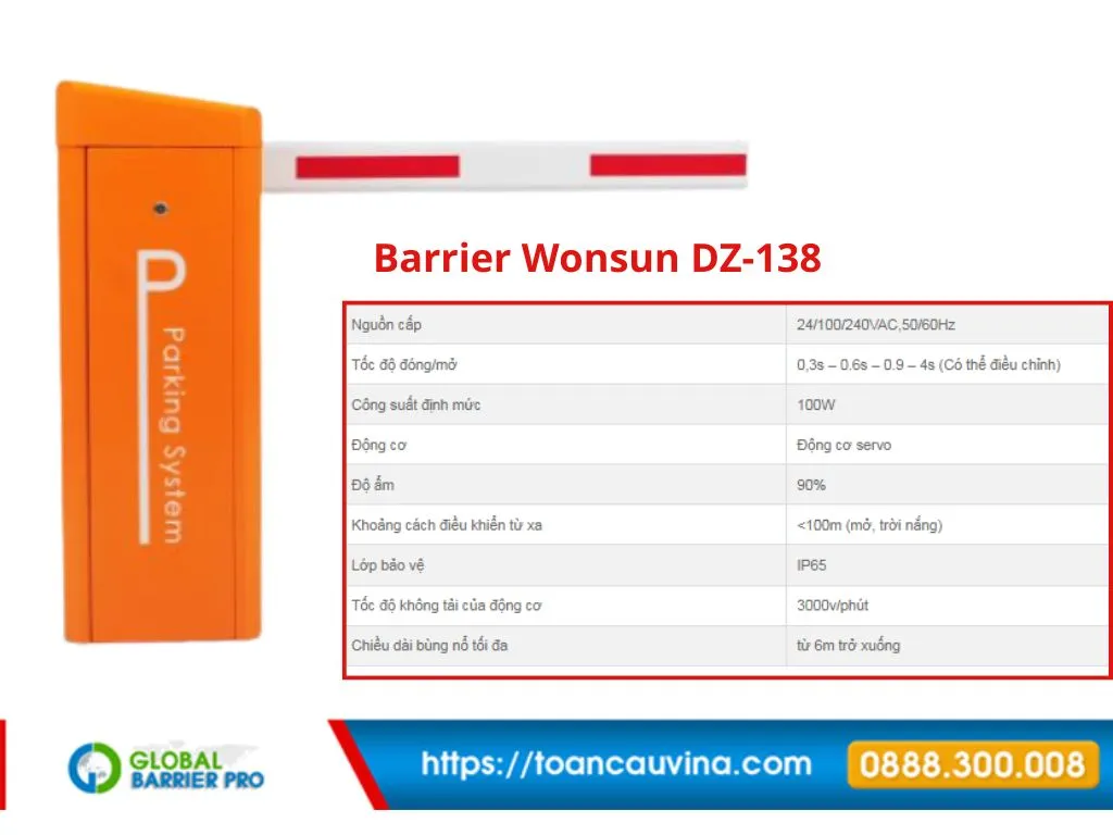 Barrier Wonsun DZ-138 tốc độ cao giá bao nhiêu? Thông số mới nhất