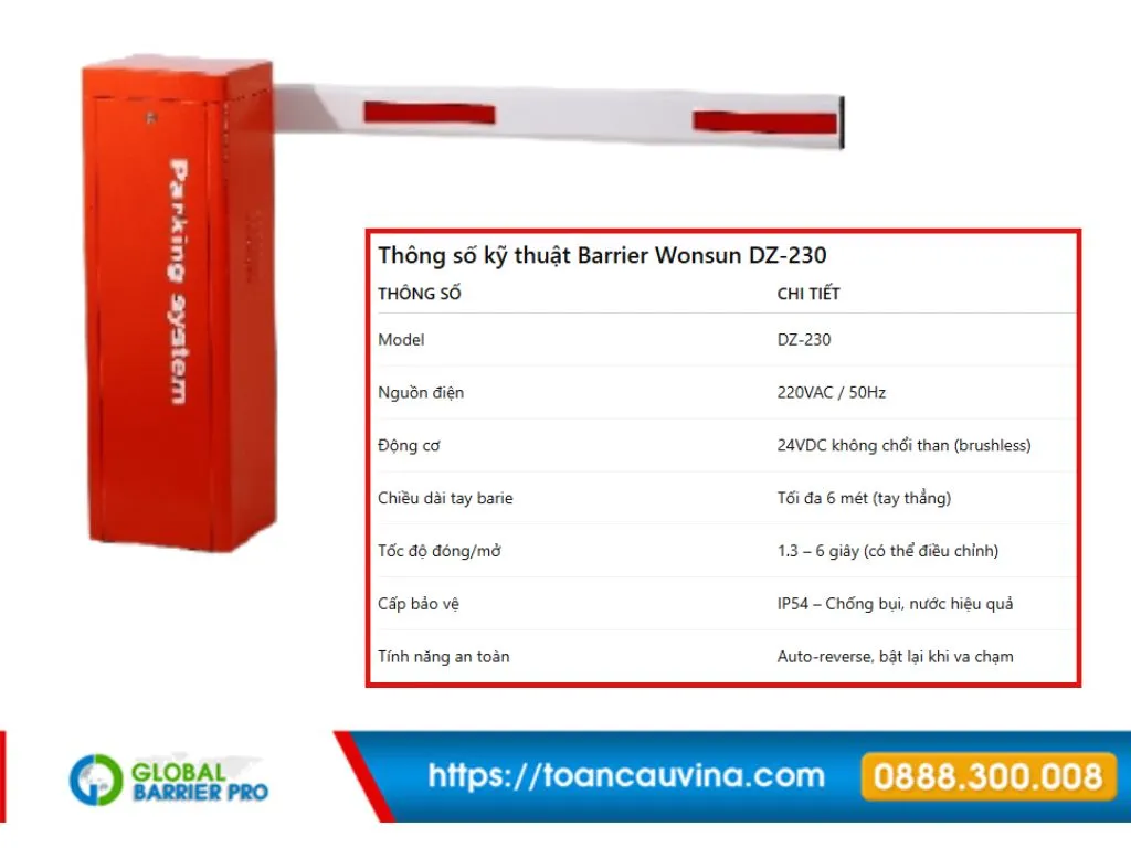Barie tự động Wonsun DZ-230 giá bao nhiêu? Thông số và ứng dụng