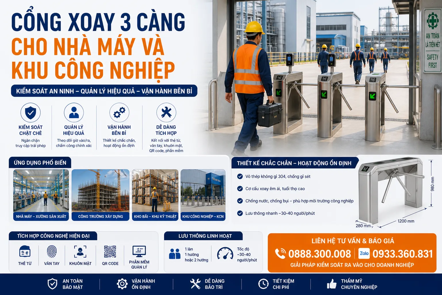 Cổng xoay 3 càng cho nhà máy và khu công nghiệp 6 Cổng xoay 3 càng cho nhà máy và khu công nghiệp - hình minh họa 1