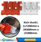 Dải phân cách nhựa chứa nước 1200x600x900 bằng HDPE màu đỏ cam trắng