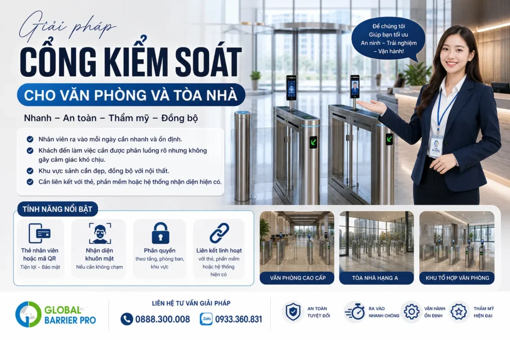 Giải pháp cổng kiểm soát cho văn phòng và tòa nhà với thiết kế gọn hiện đại