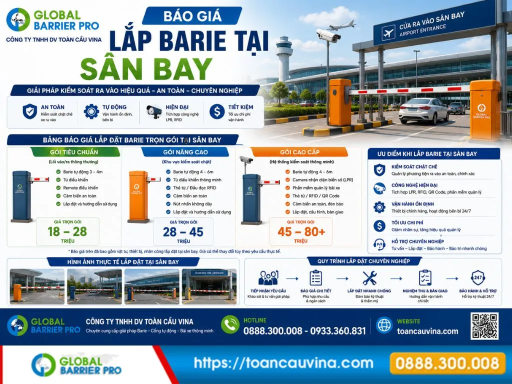 báo giá lắp barie tại sân bay theo các mức cấu hình tham khảo
